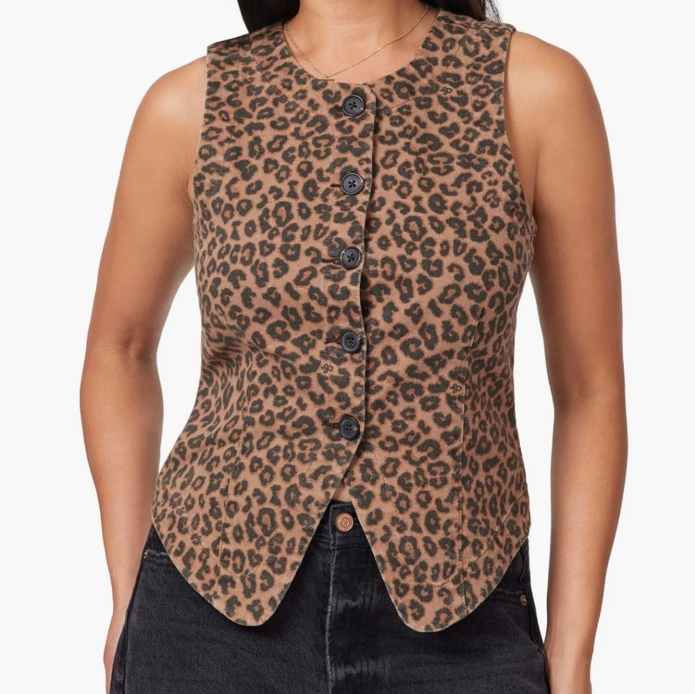 Denim Leopard Vest